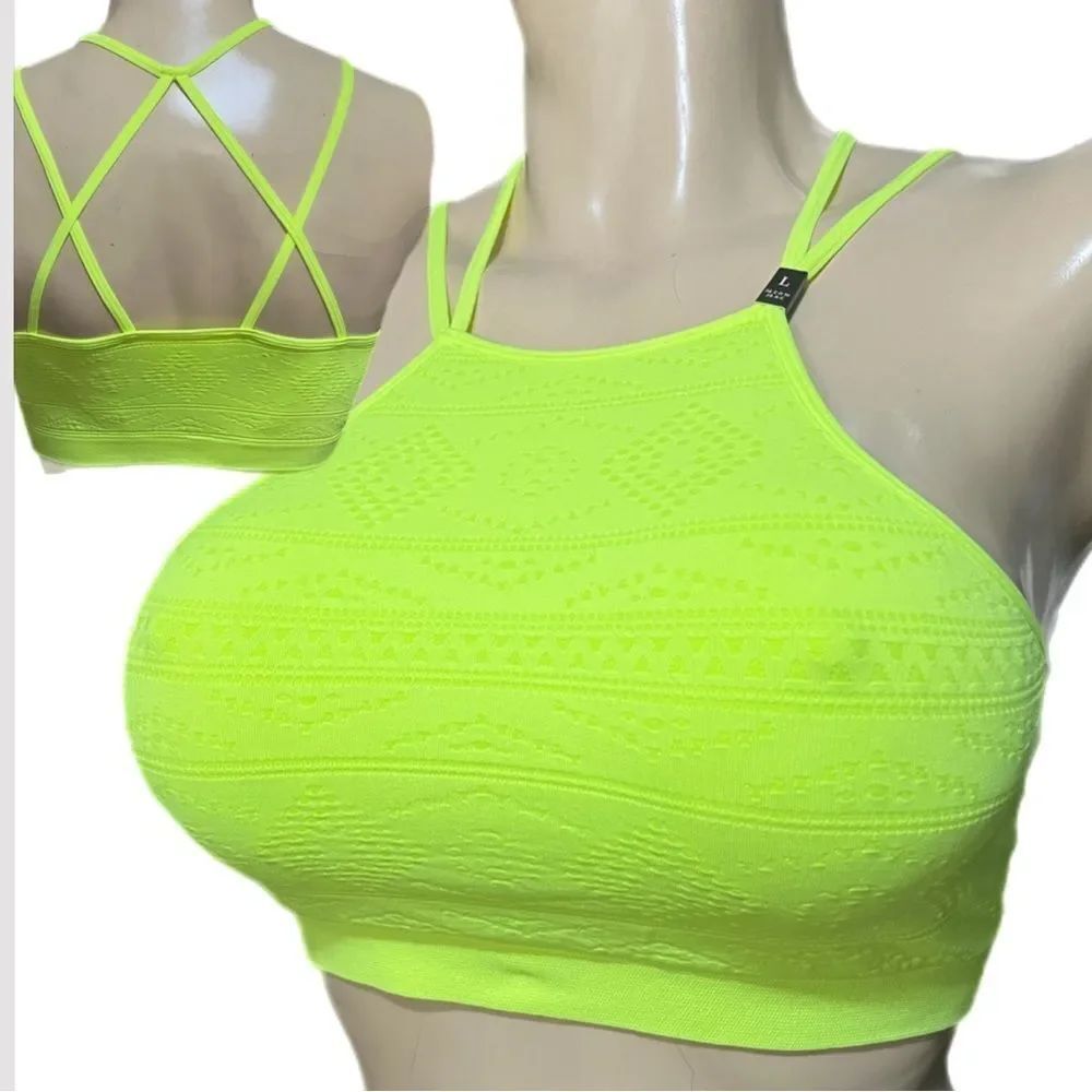 Victoria’s Secret high neck unlined Strappy bra Neon L 36C 36D 38A 38B 38C